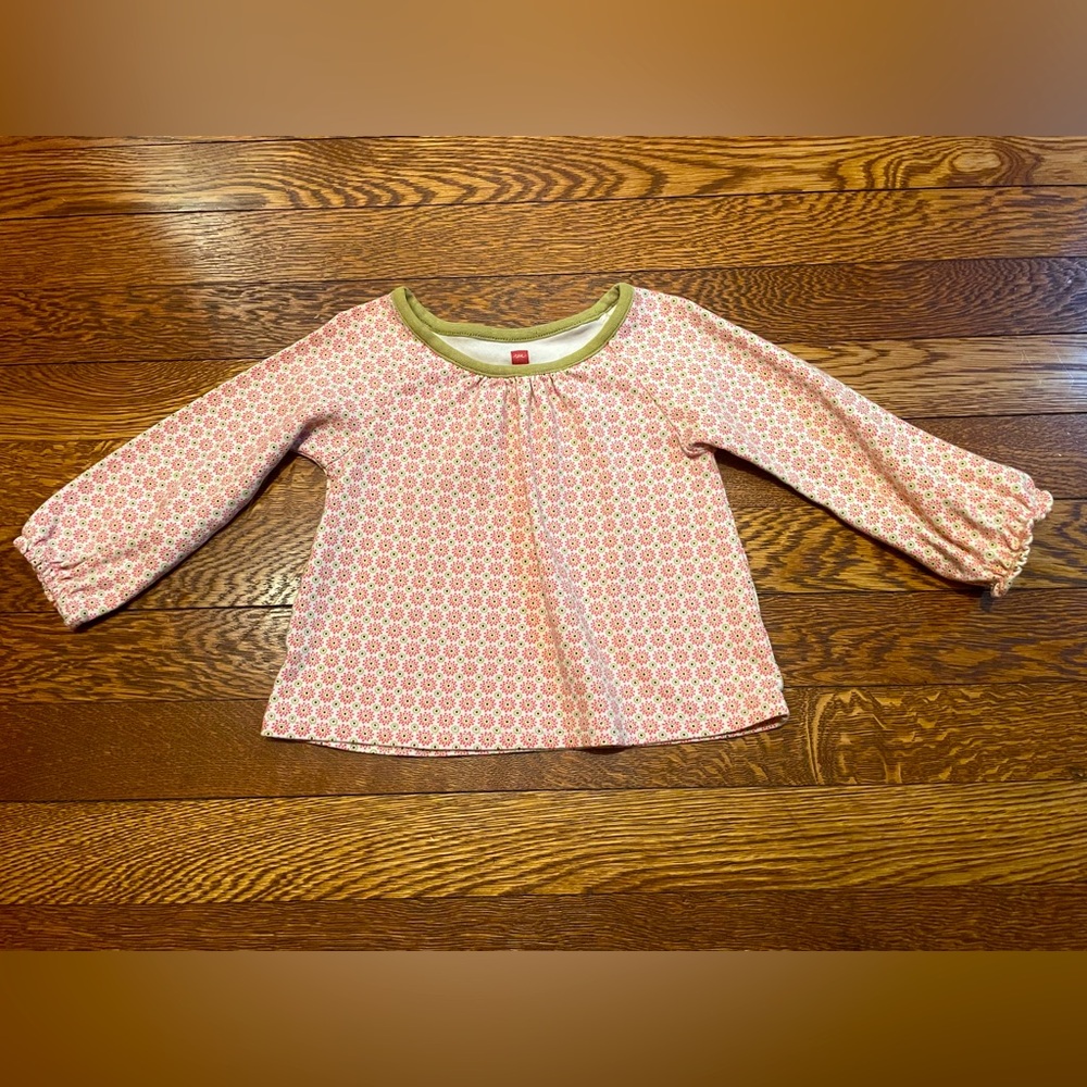 Tea Collection Cotton Long Sleeve Pink & Green Peasant Top Size 18-24 Months